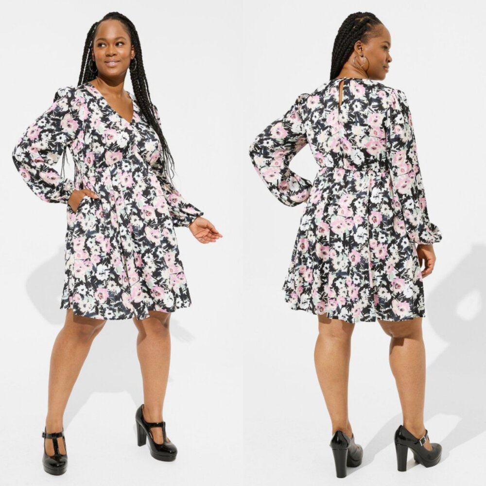 NWT Torrid 3 Mini Bubble Charmeuse Floral Babydoll Dress 3X 22 24